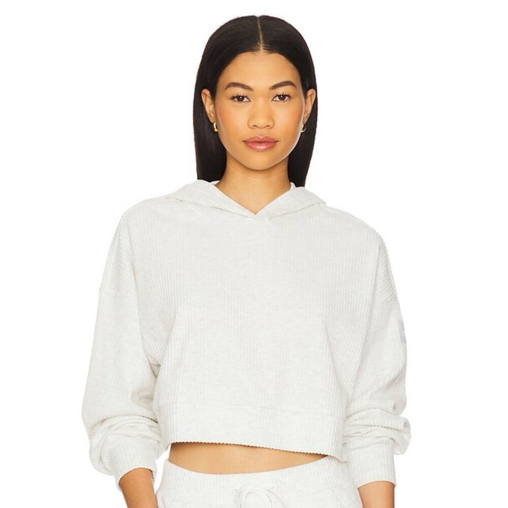Alo Yoga Muse Hoodie Sweatshirt White Heather Pullover Women’s Size S